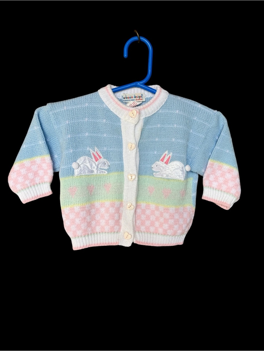 Harlequin Designs Pastel Bunny Knit Cardigan -Vintage Size 12 Months